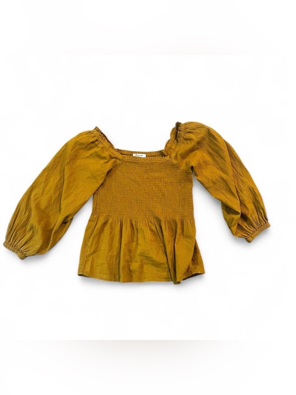 Madewell Mustard Smocked Puff-Sleeve Top